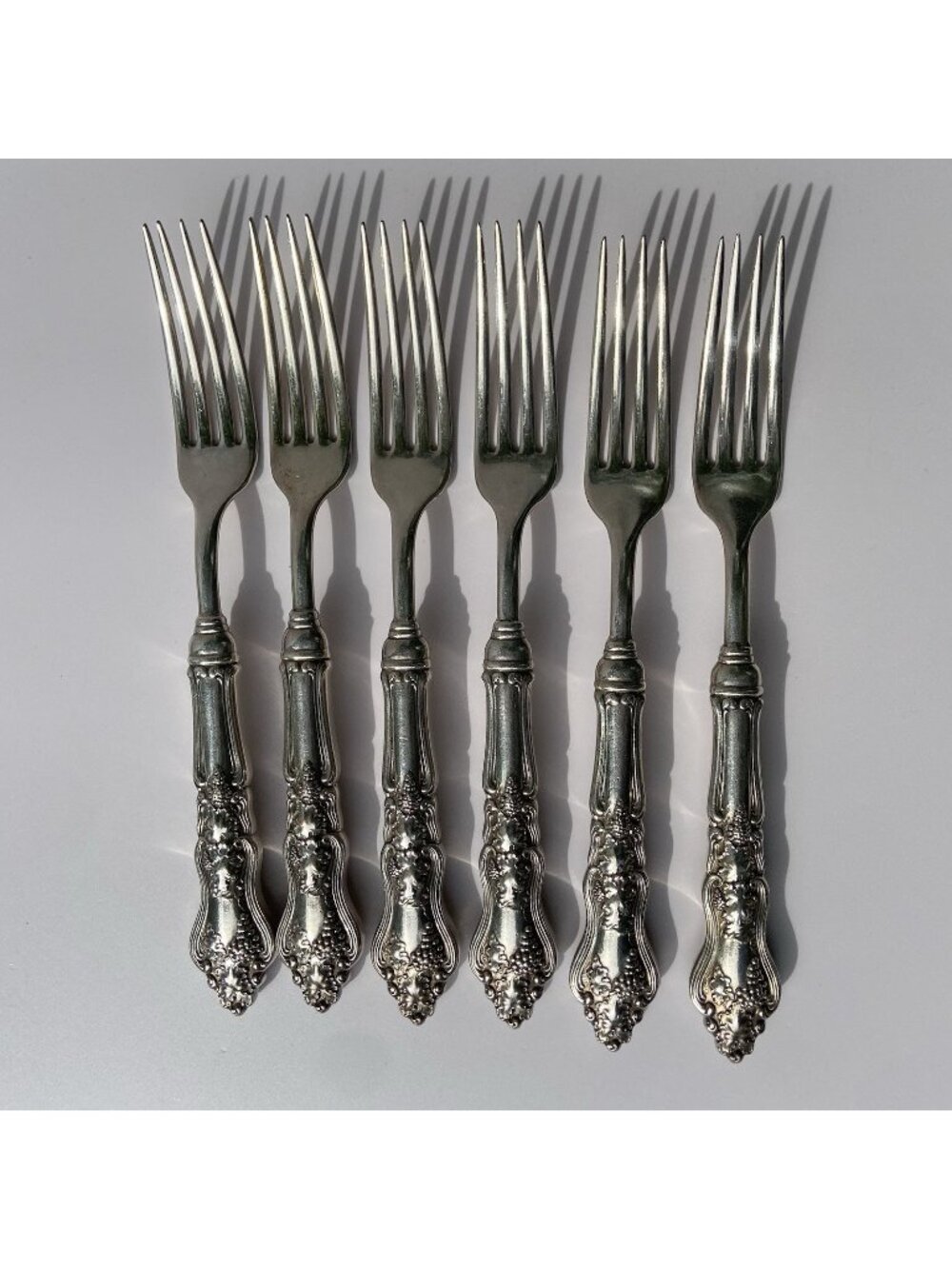 Moselle Hollow Handle Dinner Fork Lot 6 International Silver 7.5” Grapes Leaves